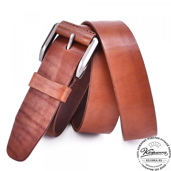 Кожаный мужской ремень "Морган" (коньяк). фото 1